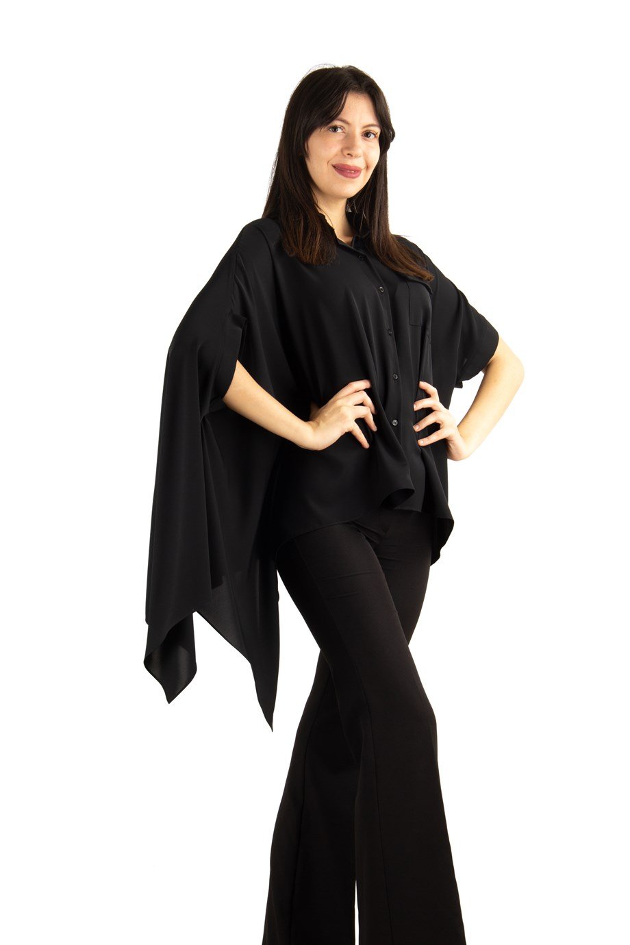Asymmetric Cut Oversize Shirt - Black