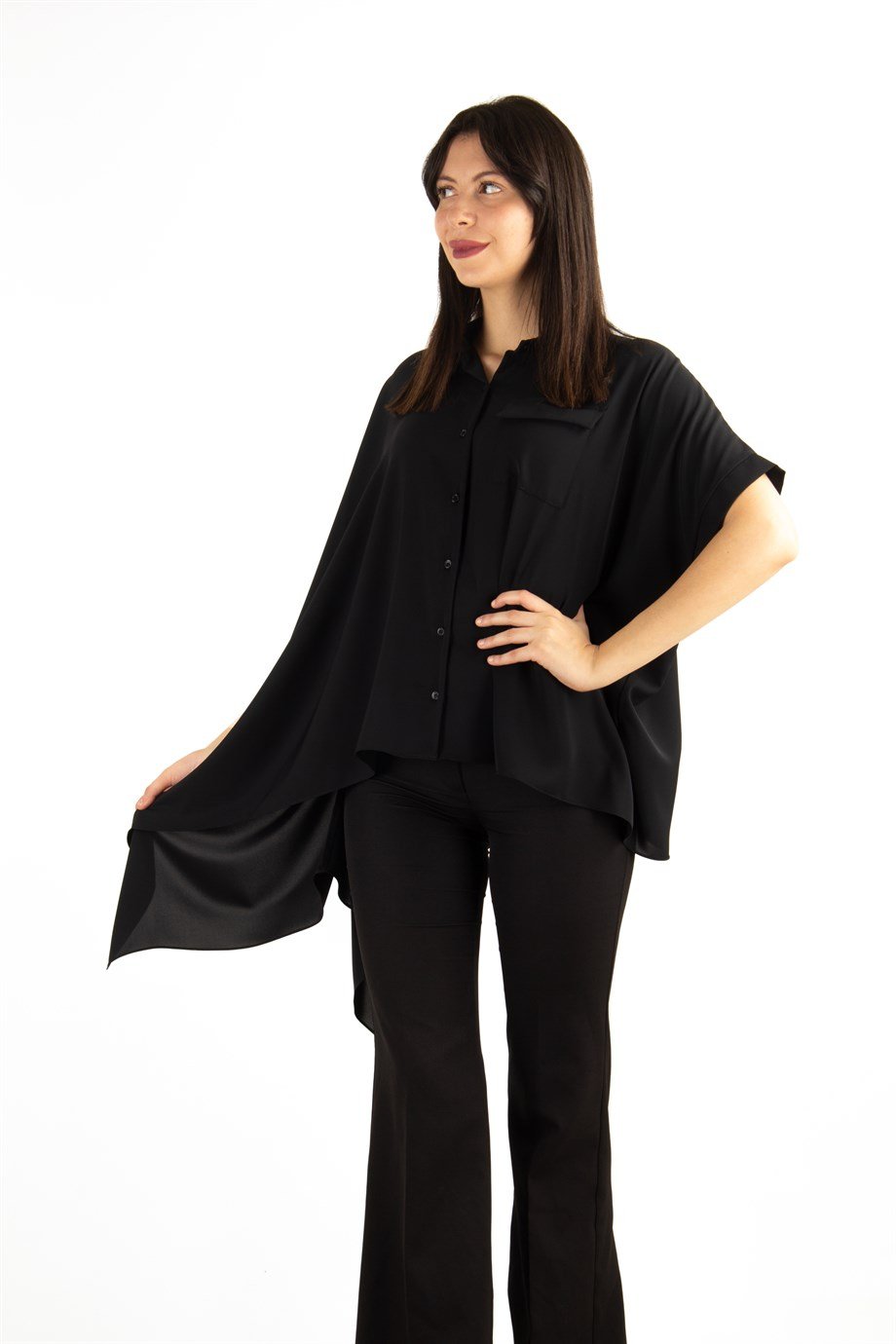 Asymmetric Cut Oversize Shirt - Black
