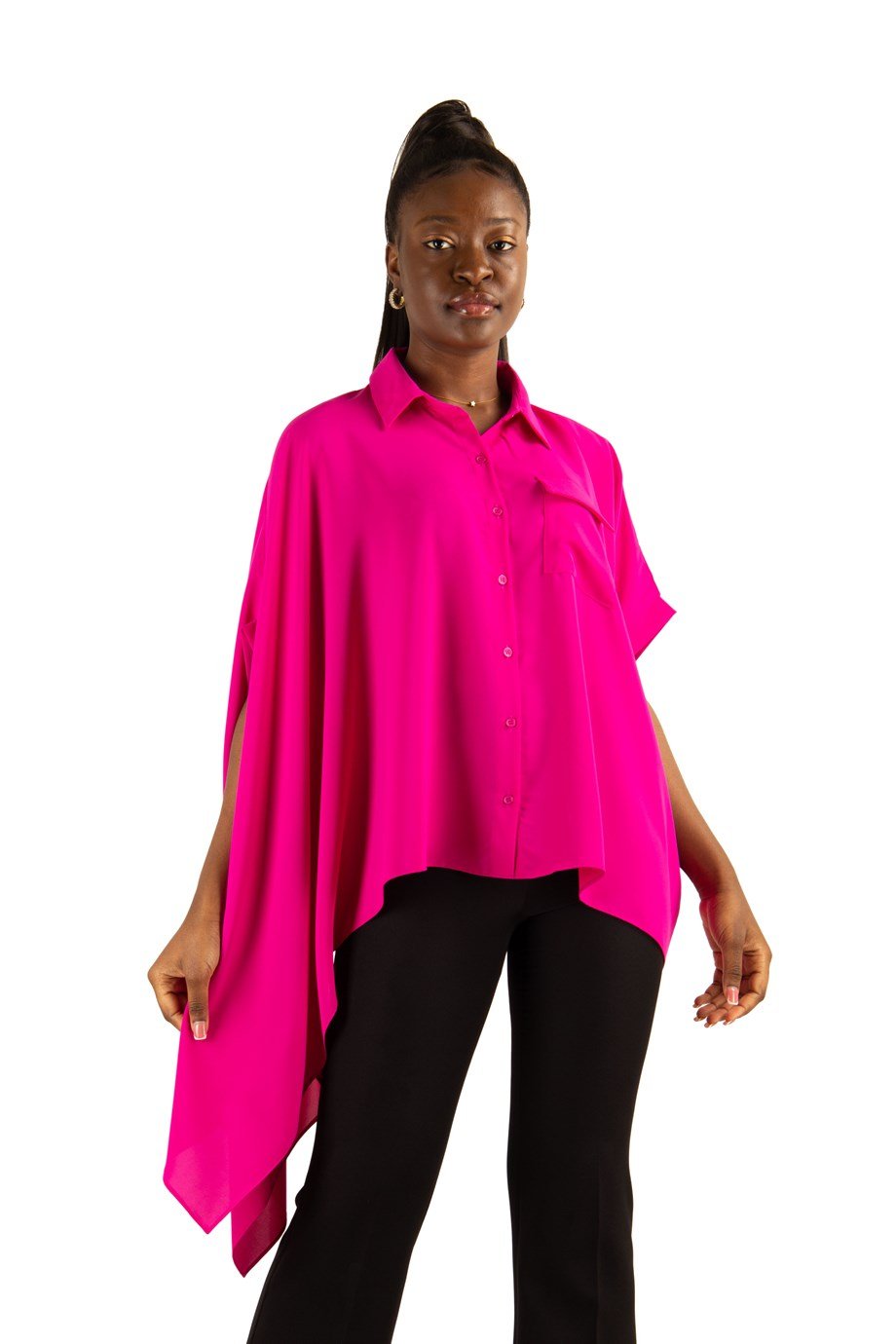 Asymmetric Cut Oversize Shirt - Fuchsia
