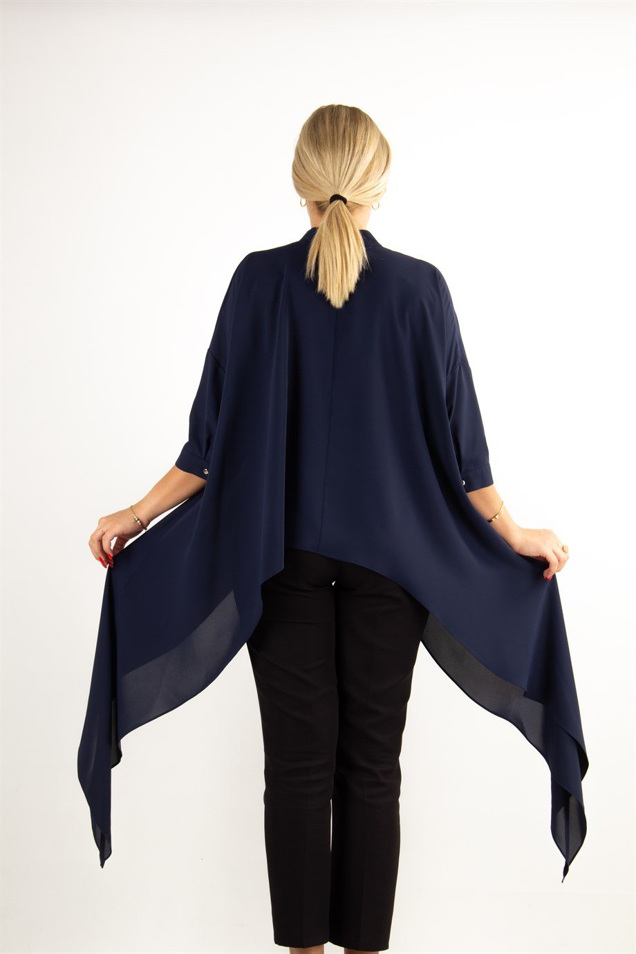 Asymmetric Hem Shirt - Navy Blue