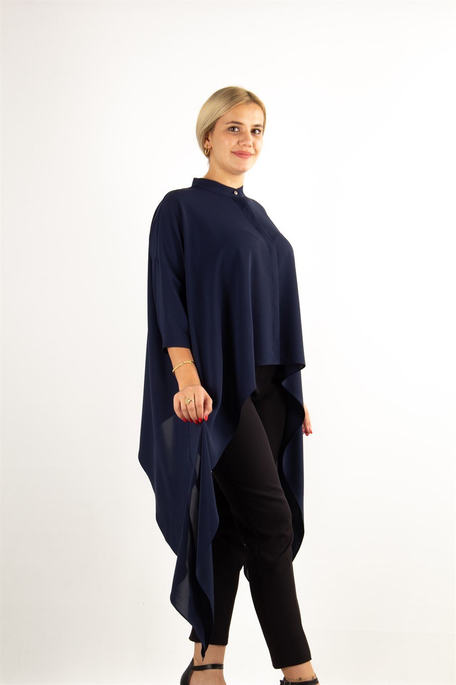 Asymmetric Hem Shirt - Navy Blue