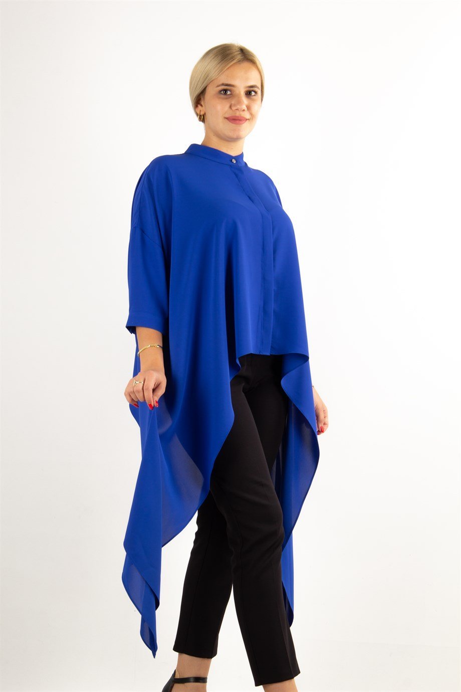 Asymmetric Hem Shirt - Saxe
