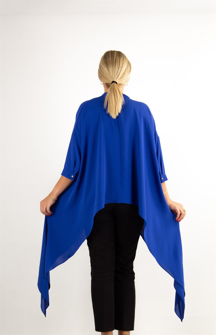 Asymmetric Hem Shirt - Saxe