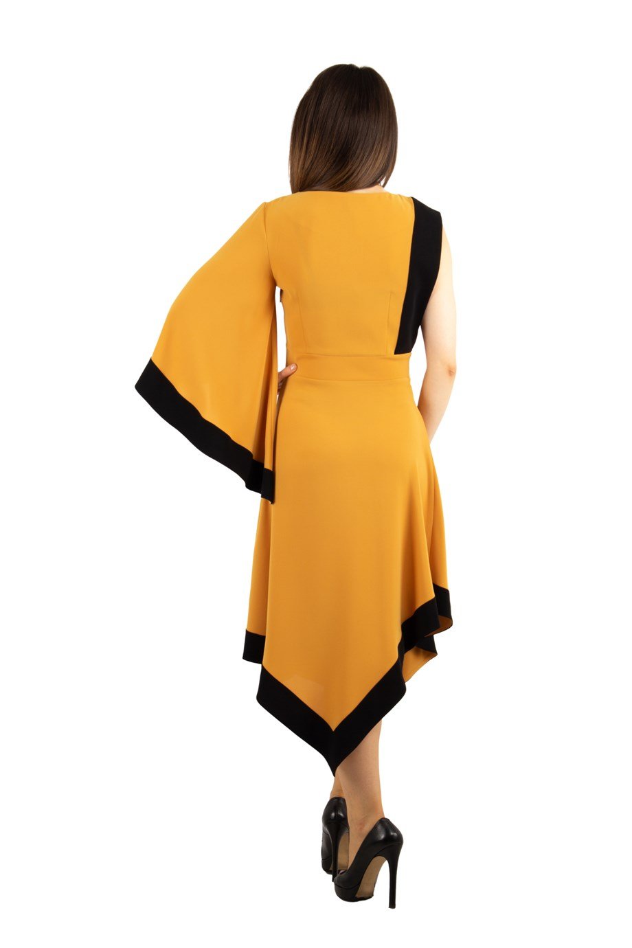 Asymmetric Off-Shoulder Big Size Dress - Mustard