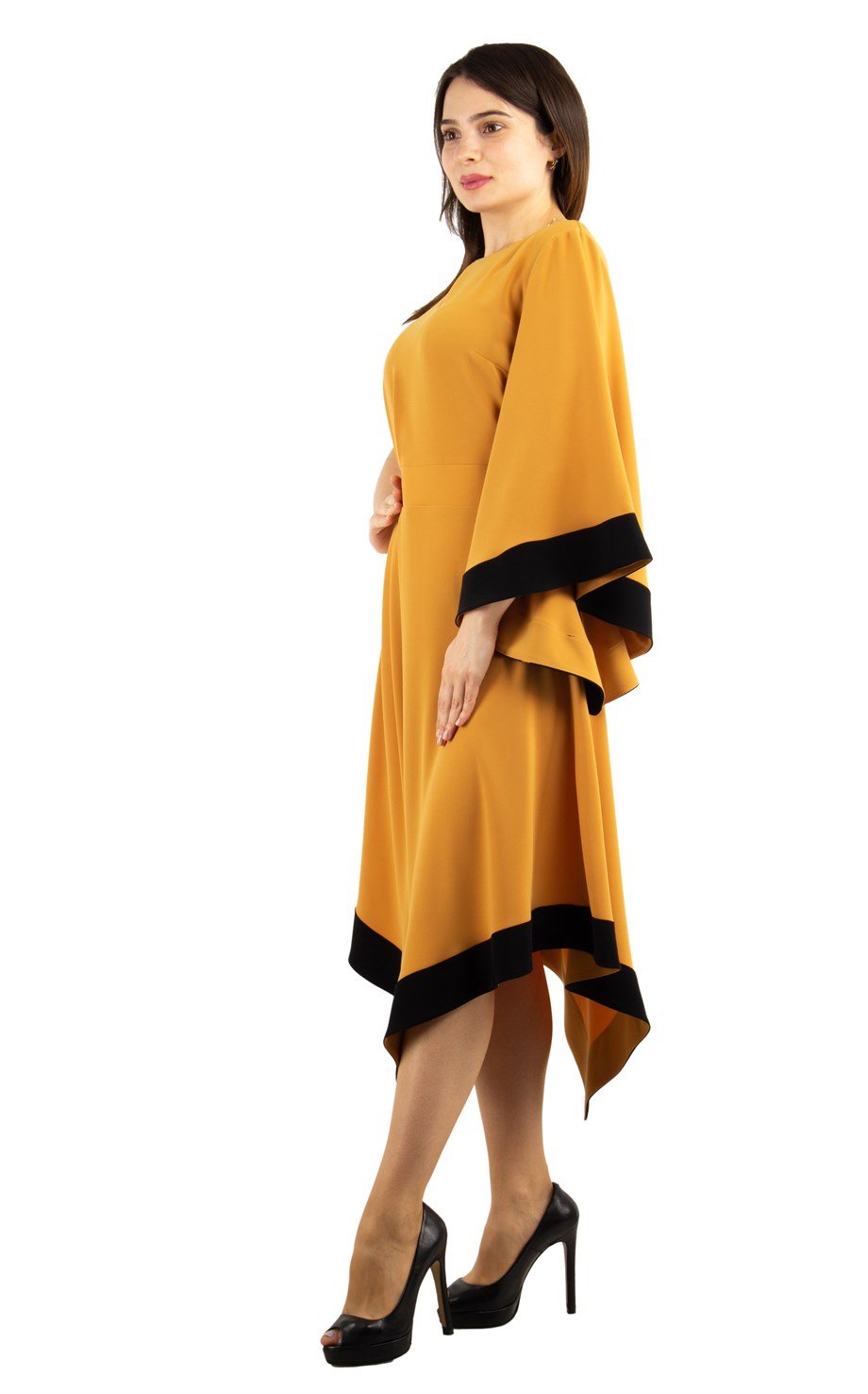 Asymmetric Off-Shoulder Big Size Dress - Mustard
