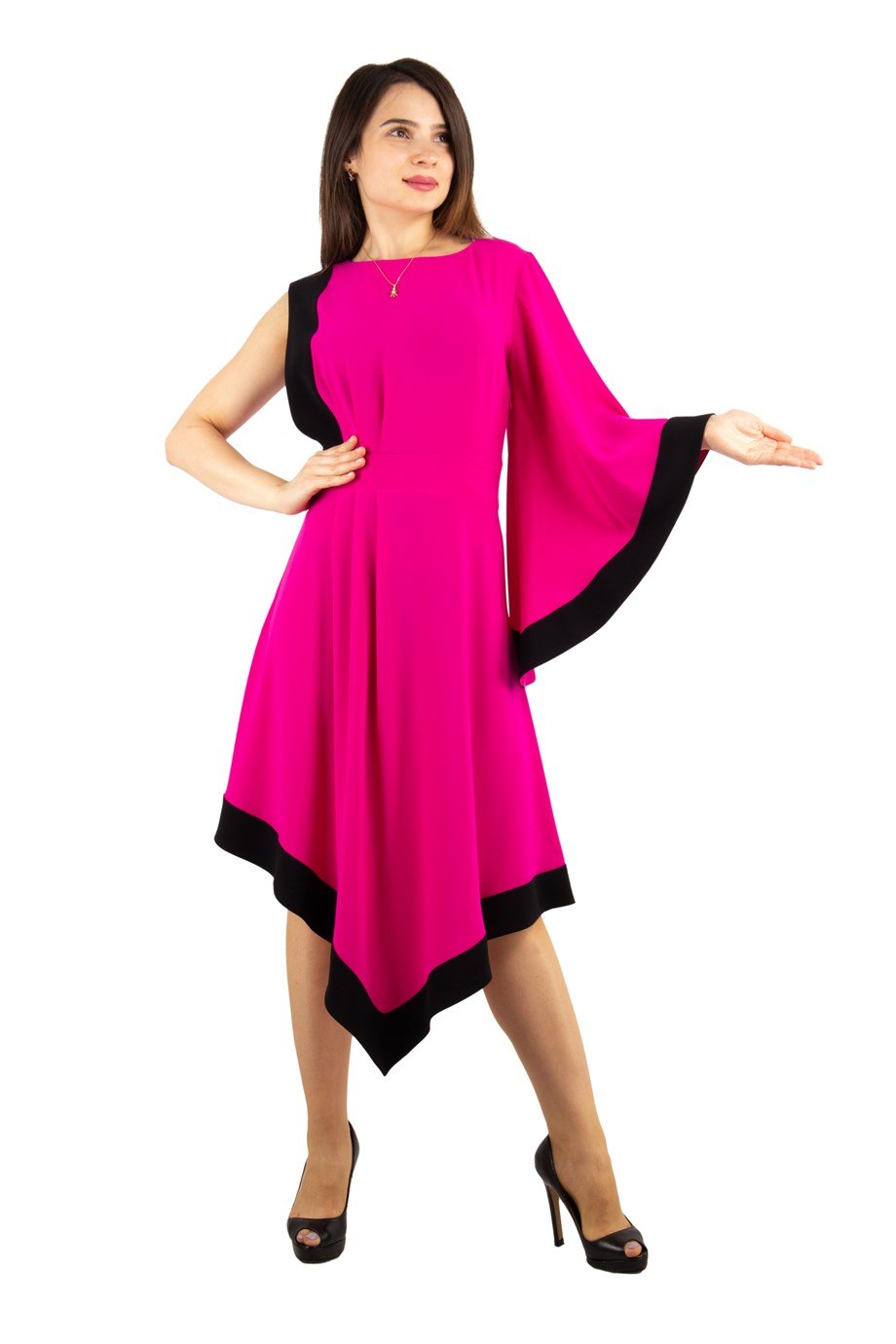 Asymmetric Off-Shoulder Dress - Fuchsia