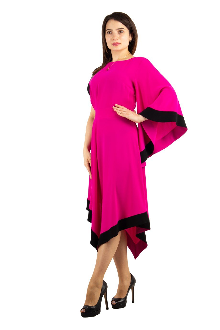 Asymmetric Off-Shoulder Dress - Fuchsia