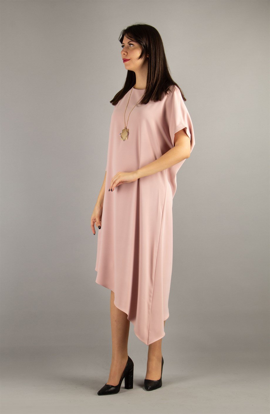 Asymmetric One Shoulder Dress - Powder