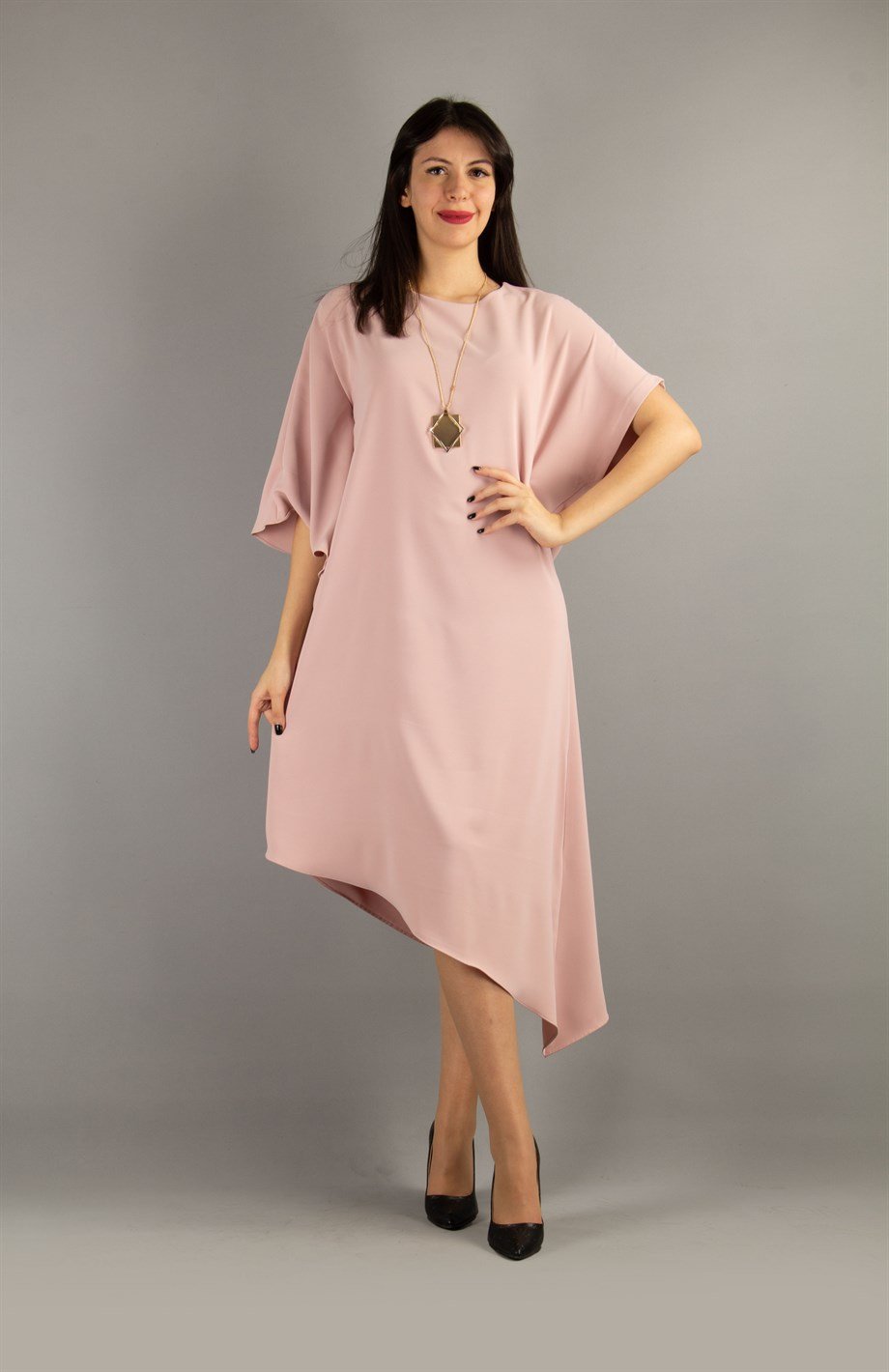 Asymmetric One Shoulder Dress - Powder