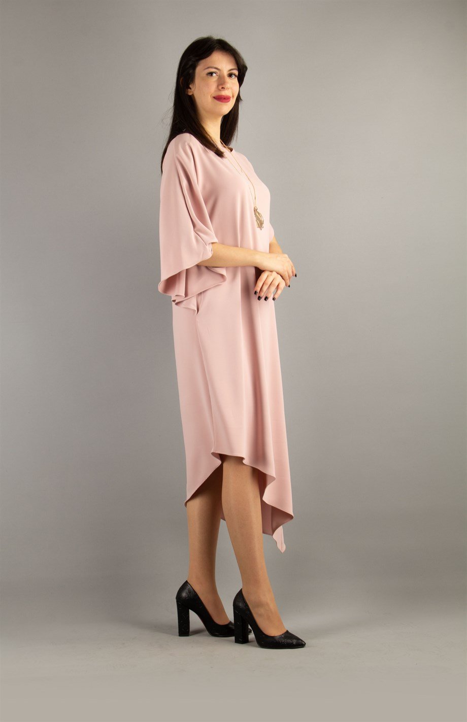 Asymmetric One Shoulder Dress - Powder