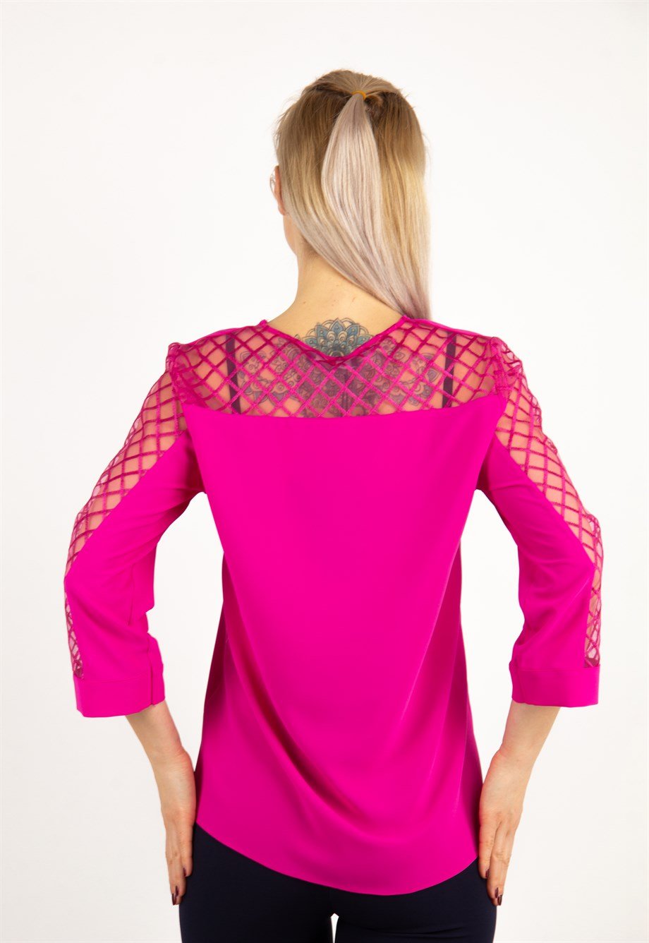 Back and Sleeves Tulle Detail Blouse - Fuchsia