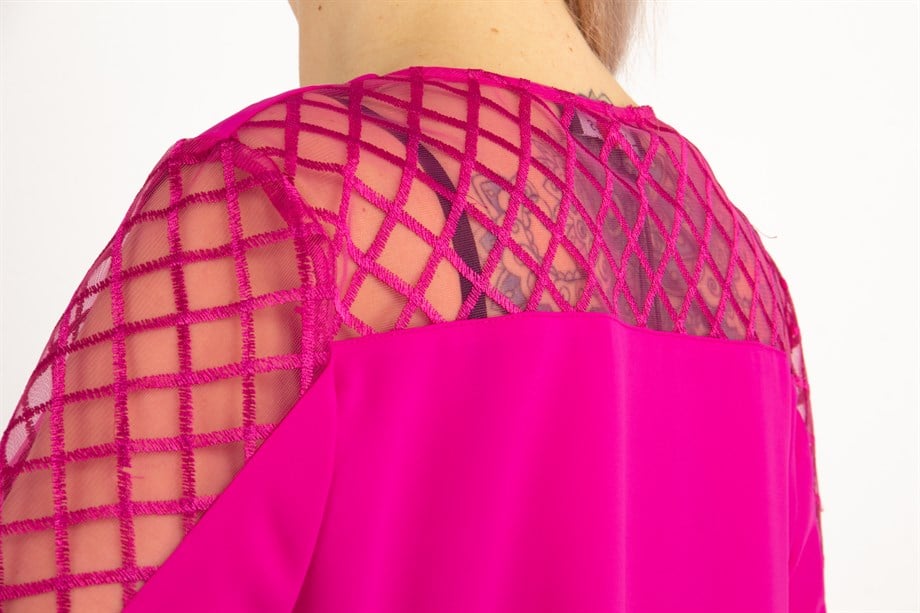 Back and Sleeves Tulle Detail Blouse - Fuchsia