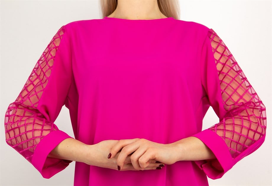 Back and Sleeves Tulle Detail Blouse - Fuchsia