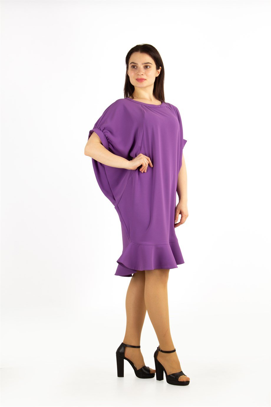 Batwing Fishtail Hem Big Size Midi Dress - Purple