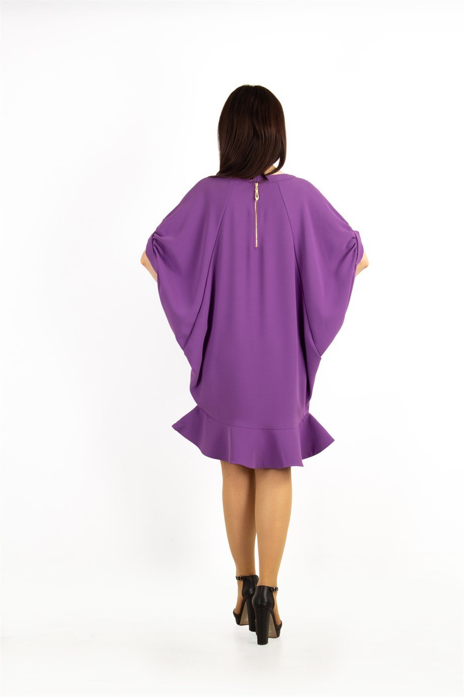Batwing Fishtail Hem Big Size Midi Dress - Purple