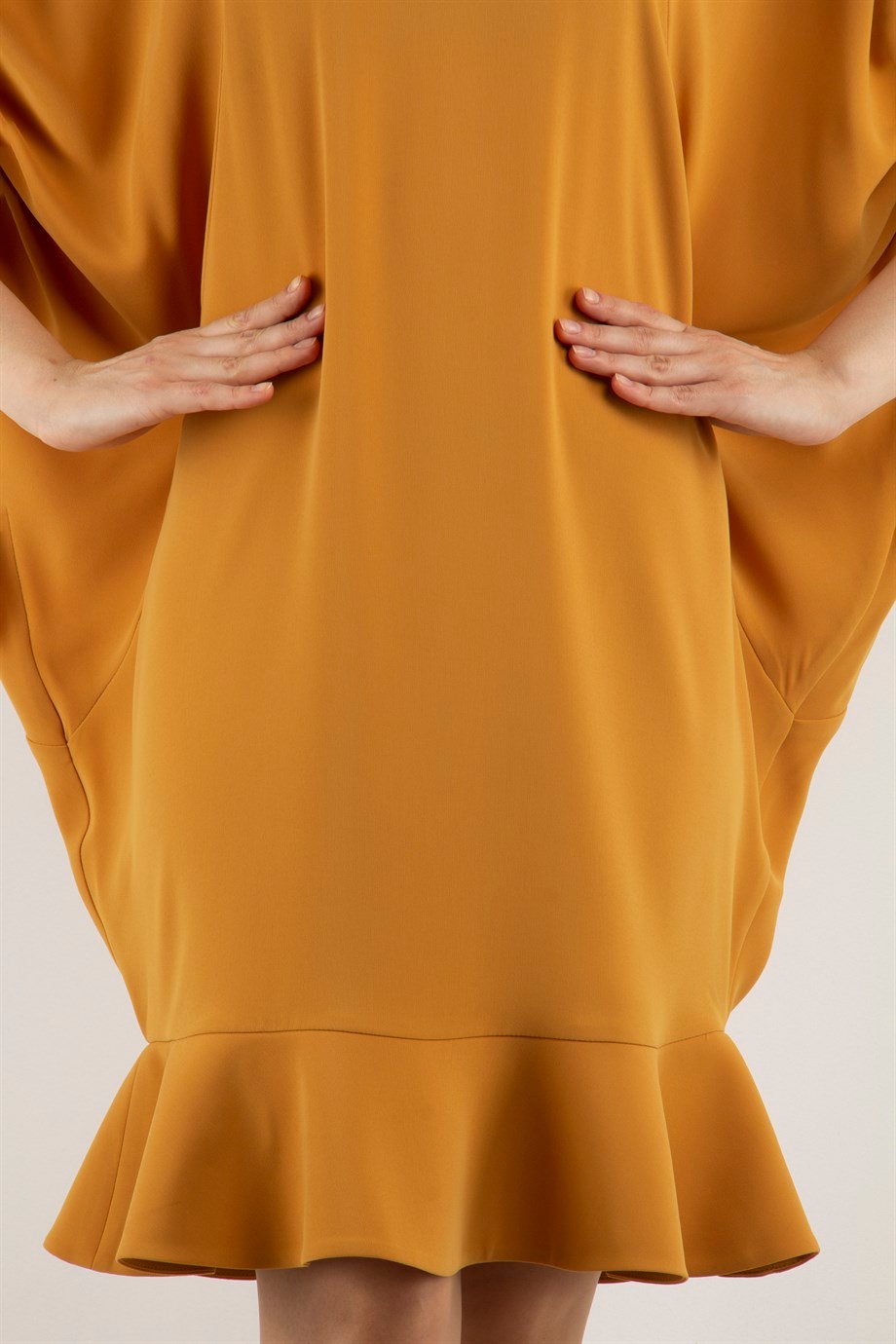 Batwing Fishtail Hem Big Size Midi Dress - Mustard