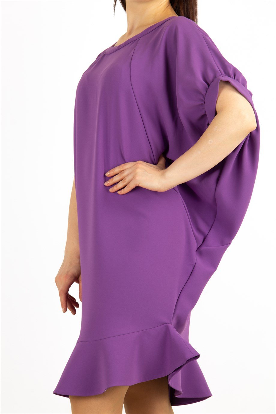 Batwing Fishtail Hem Big Size Midi Dress - Purple