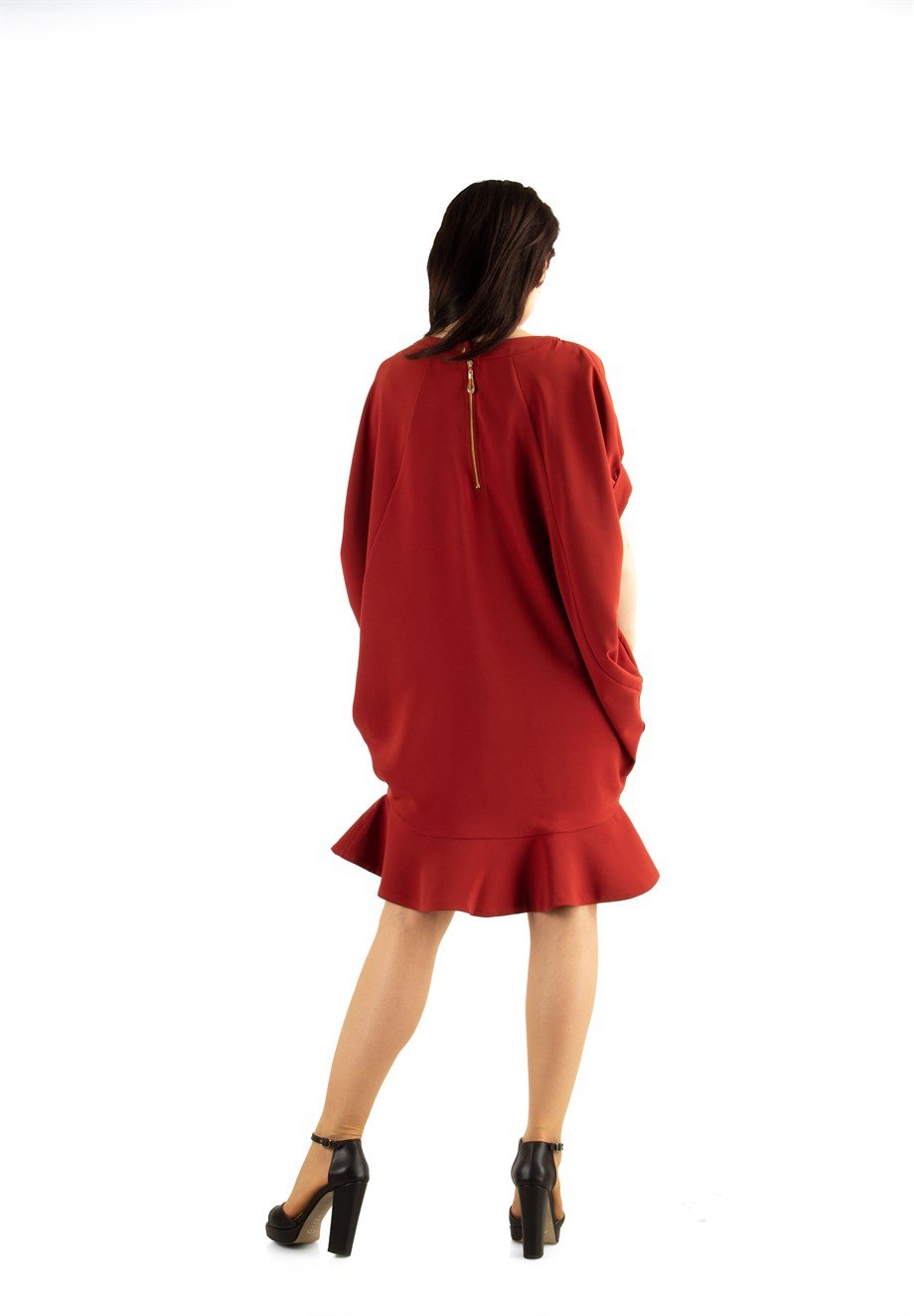 Batwing Fishtail Hem Midi Dress - Sienna Brown