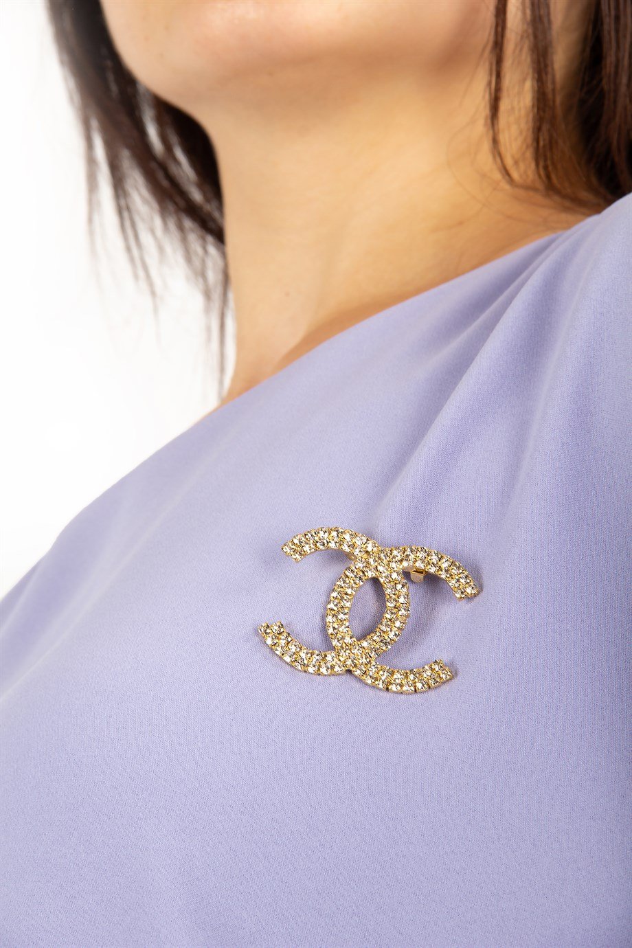 Batwing Plain Big Size Dress With Brooch Detail - Lilac