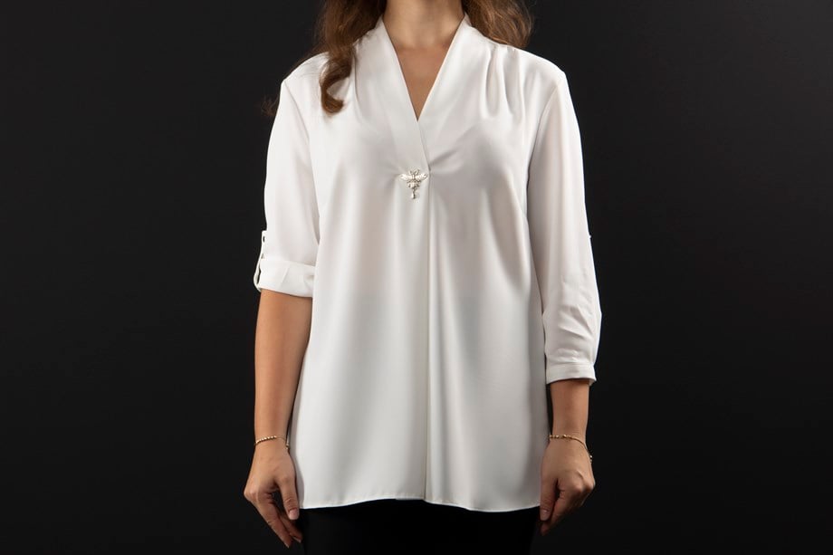 Bee Brooch Detail Wrap Big Size Blouse - White