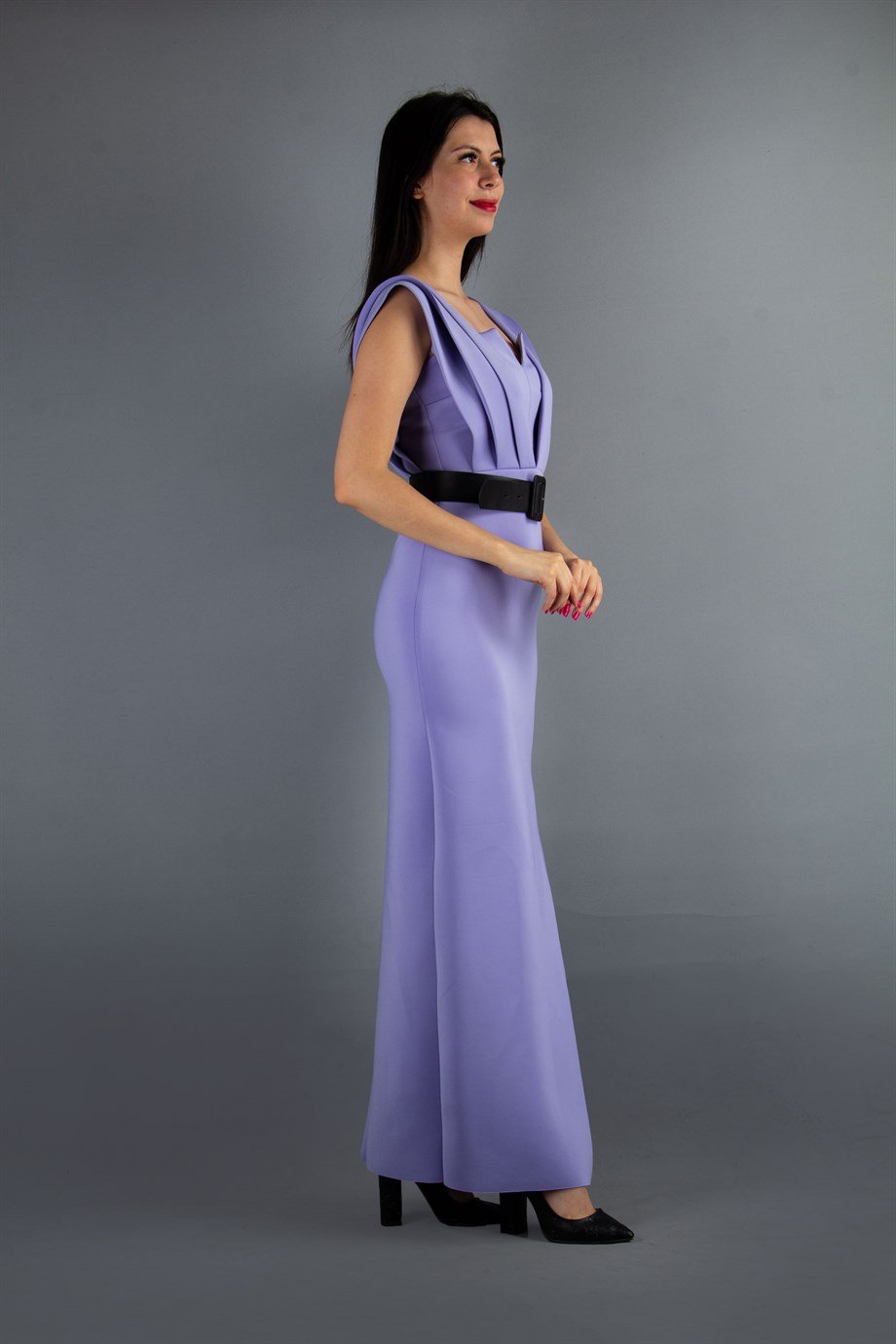 Belted Long Scuba Dress - Levander
