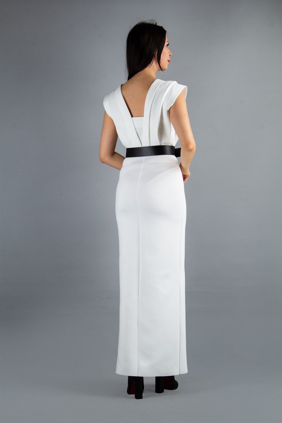 Belted Long Scuba Dress - White
