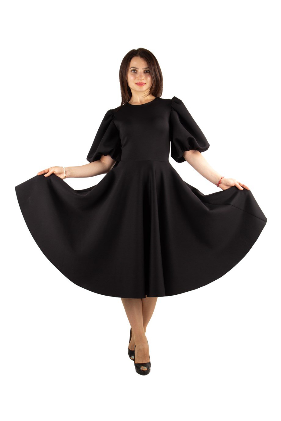 Bishop Sleeve Scuba Dress - Black
