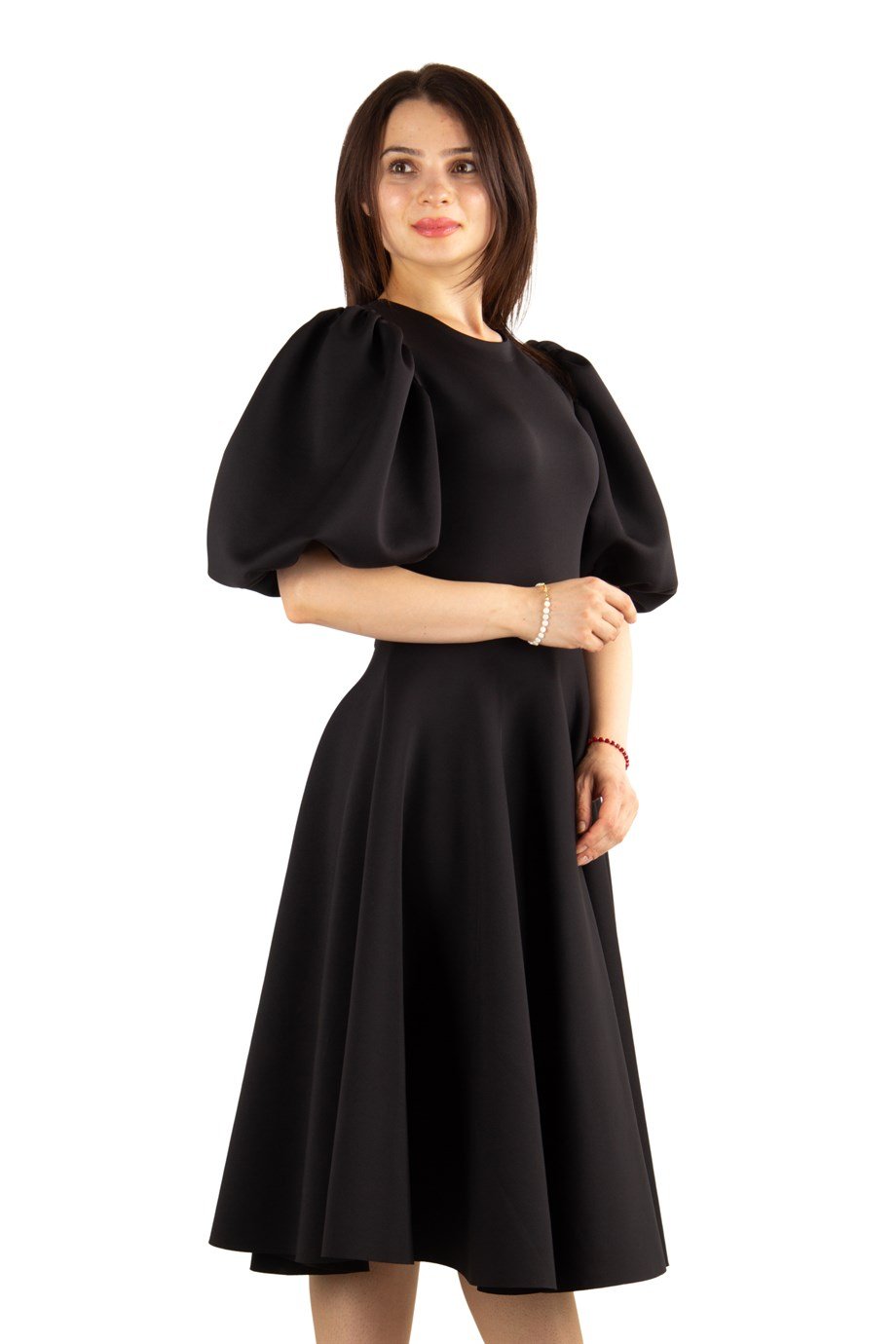 Bishop Sleeve Scuba Dress - Black