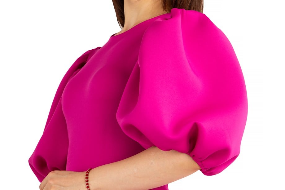 Bishop Sleeve Scuba Dress - Fuchsia
