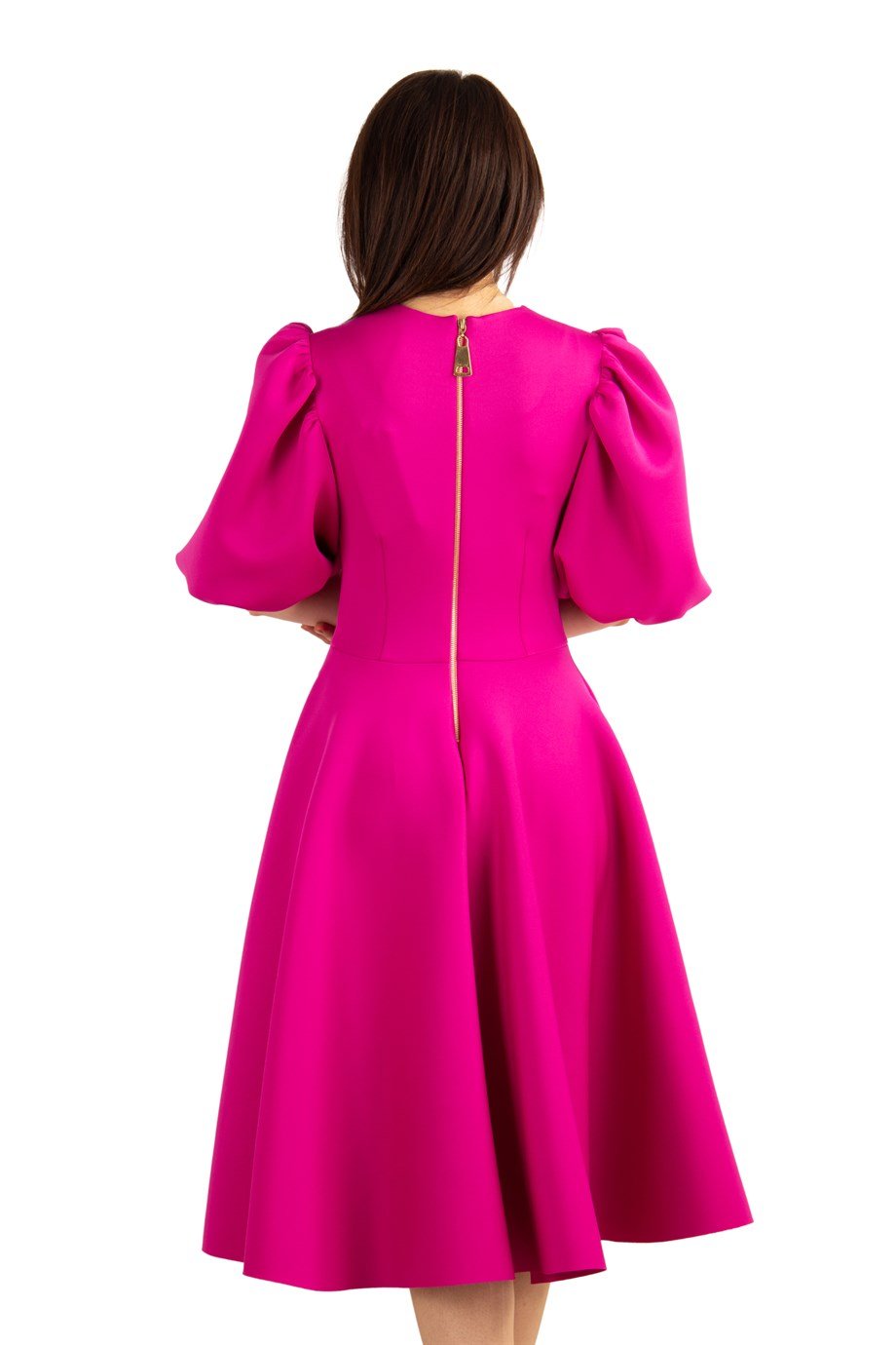 Bishop Sleeve Scuba Dress - Fuchsia