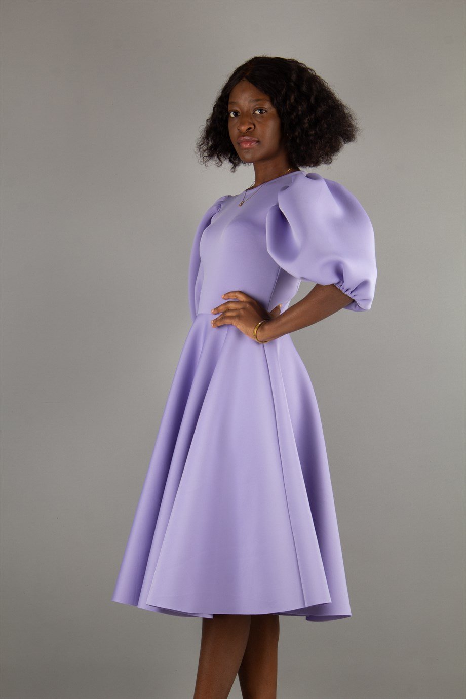Bishop Sleeve Scuba Dress - Lilac