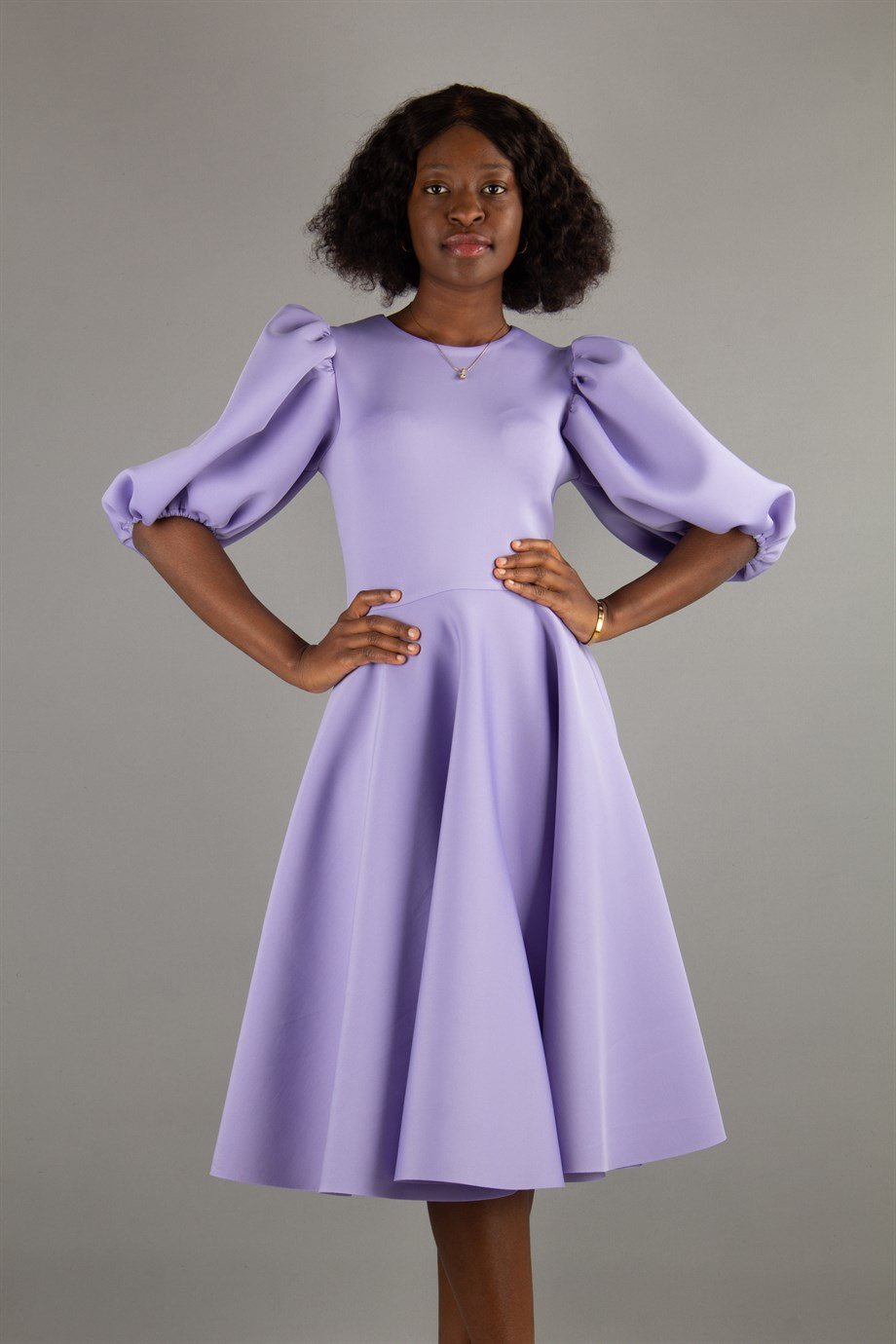 Bishop Sleeve Scuba Dress - Lilac