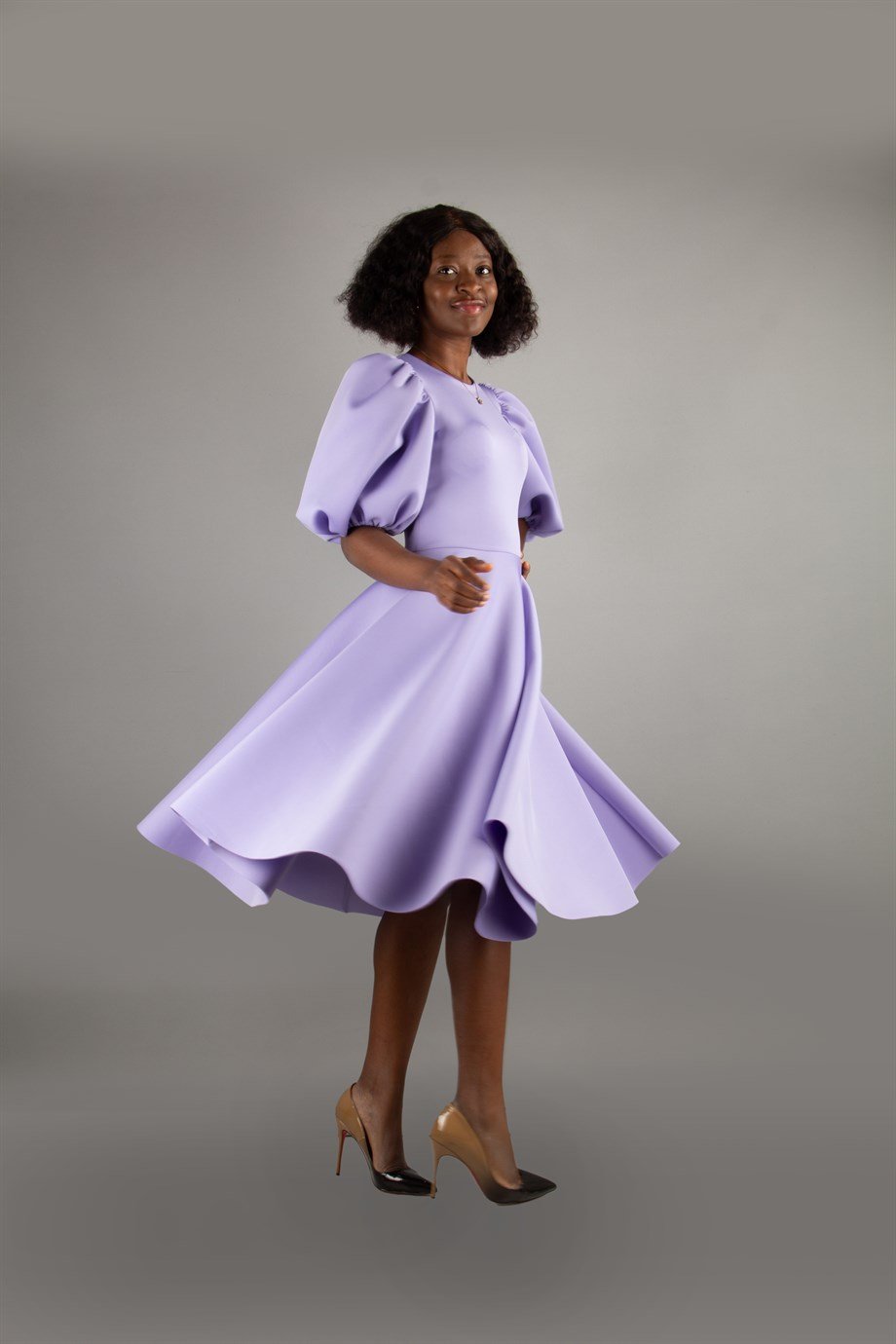 Bishop Sleeve Scuba Dress - Lilac