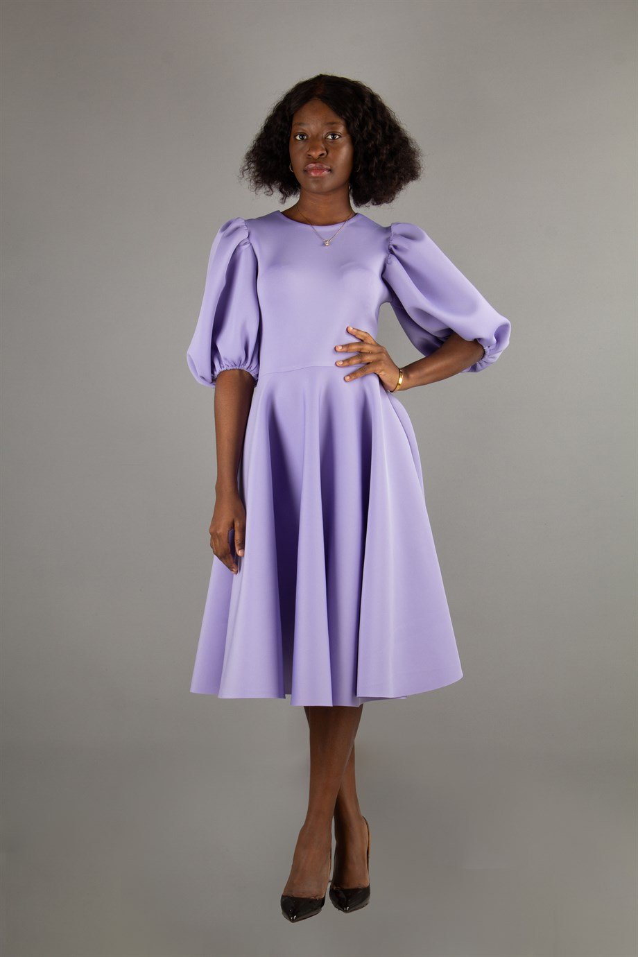 Bishop Sleeve Scuba Dress - Lilac