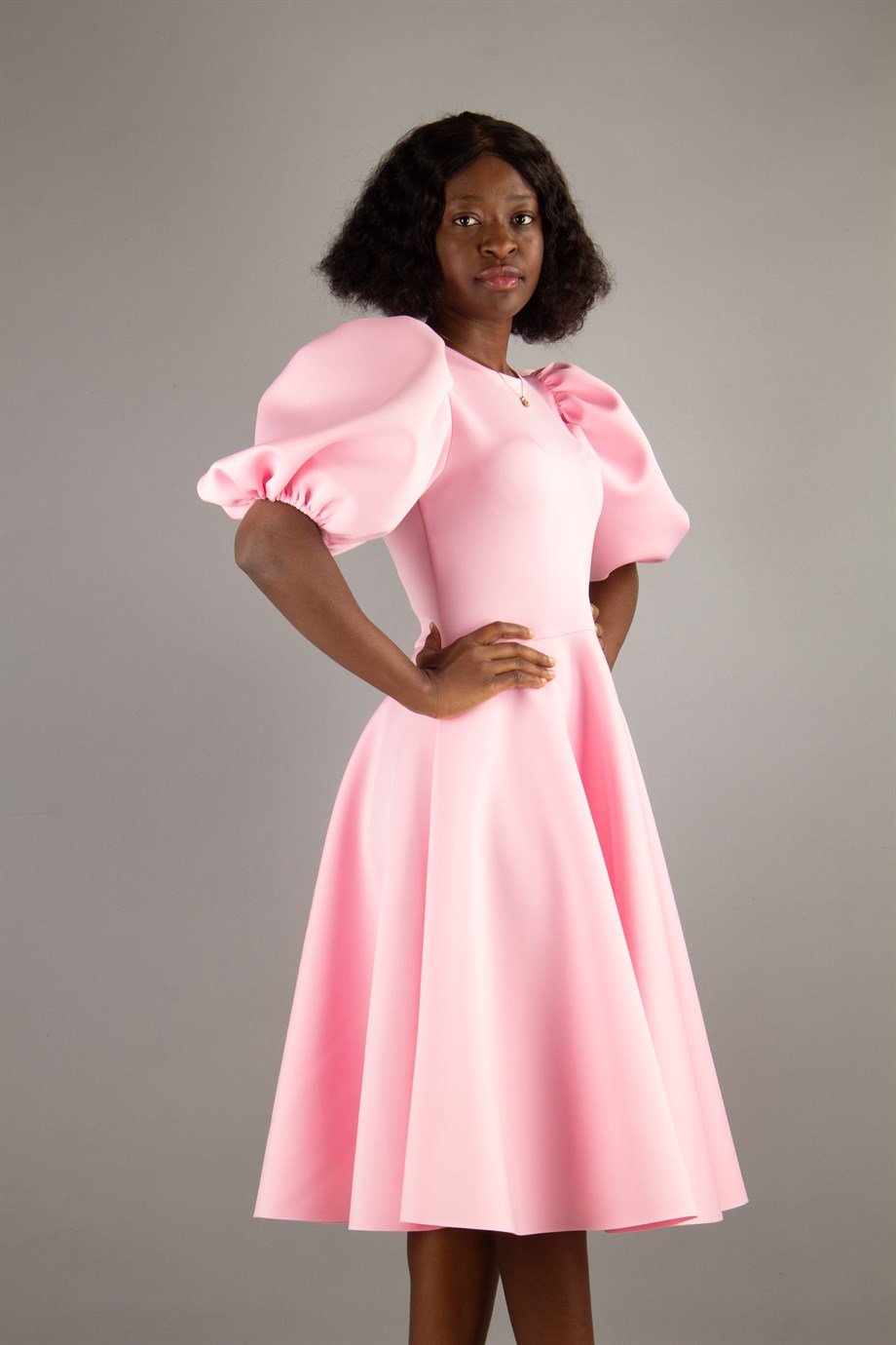 Bishop Sleeve Scuba Dress - Pink