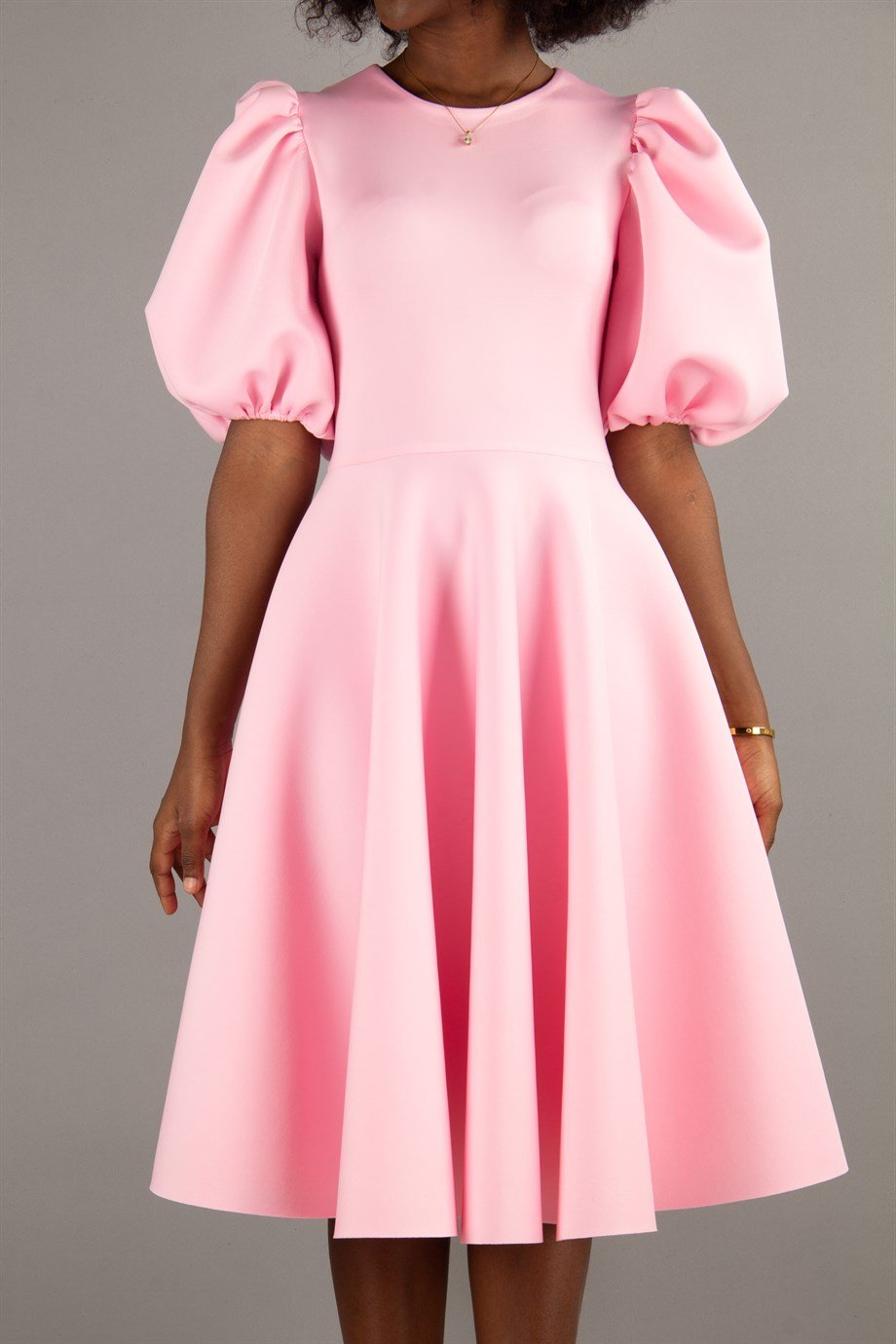 Bishop Sleeve Scuba Dress - Pink