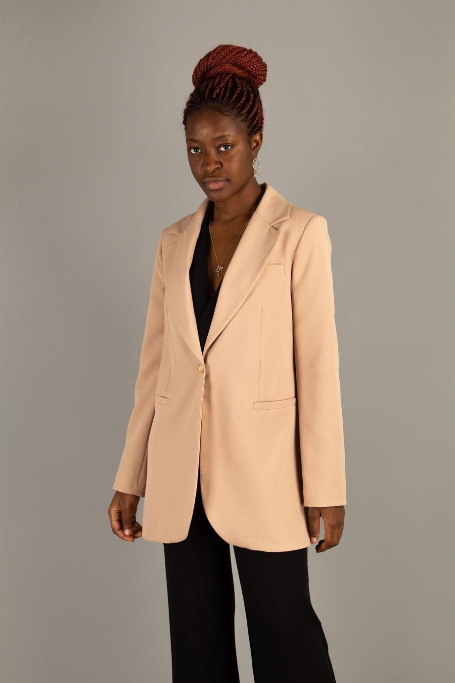 Blazer Jacket With Gold Button - Beige