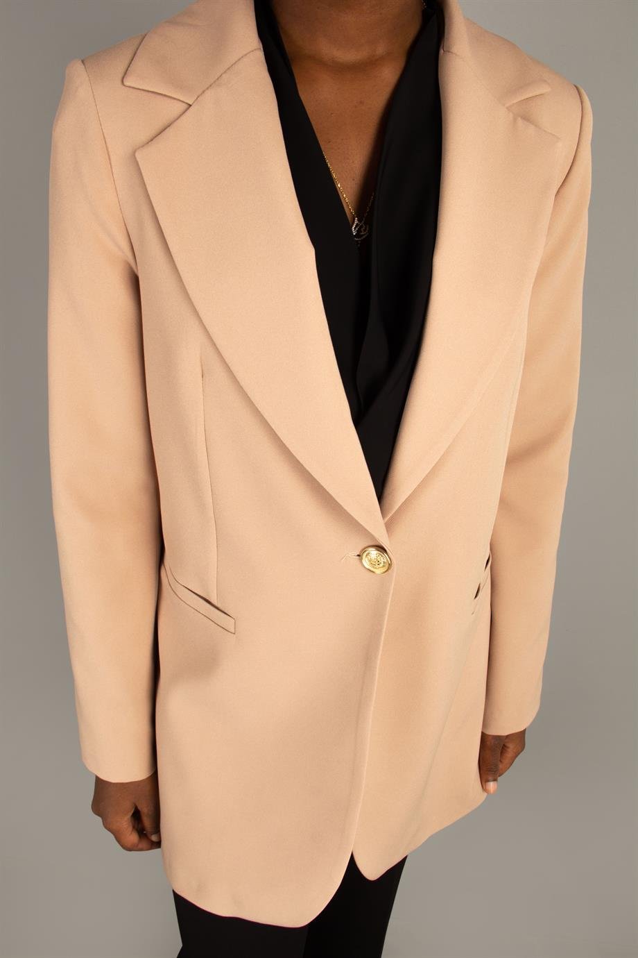 Blazer Jacket With Gold Button - Beige