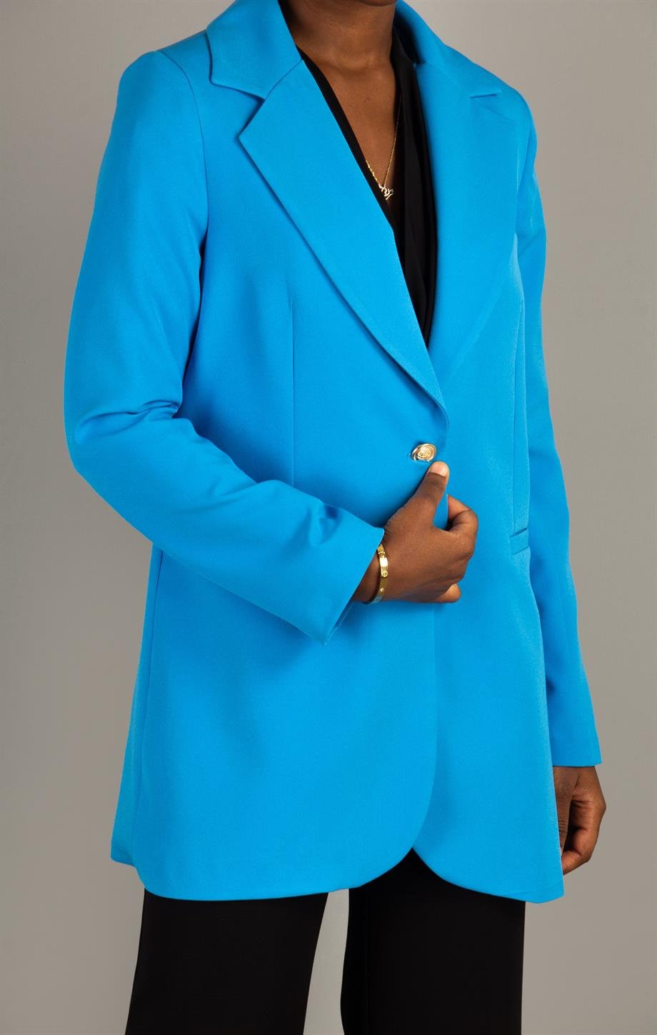 Blazer Jacket With Gold Button - Petrol Blue