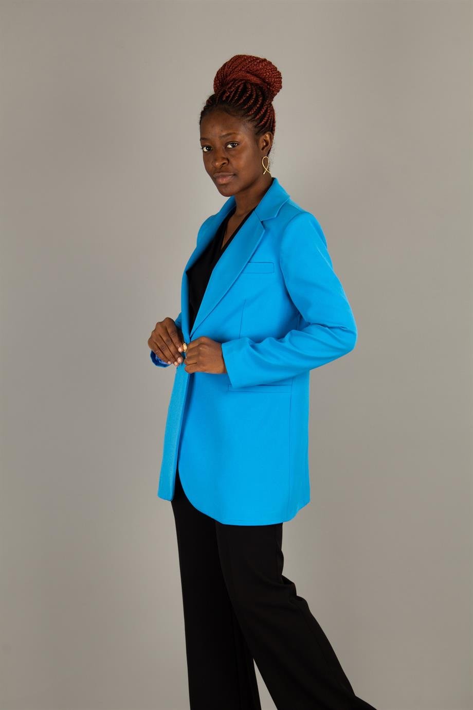 Blazer Jacket With Gold Button - Petrol Blue