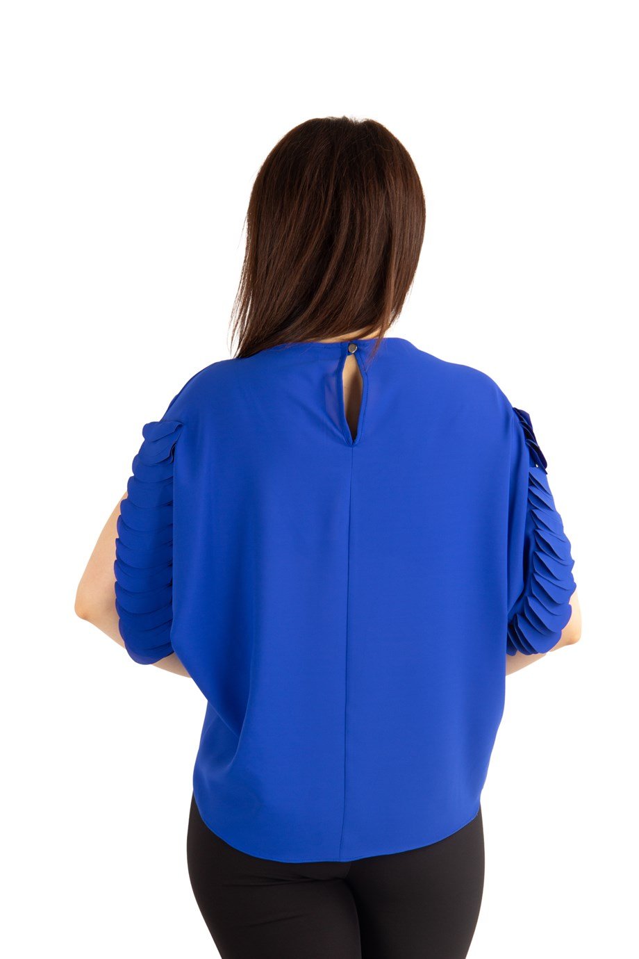 Boat Neck Ruffle Sleeve Blouse - Saxe