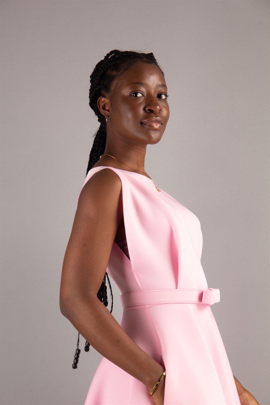 Boat Neck Sleeveless Flare Scuba Dress - Pink
