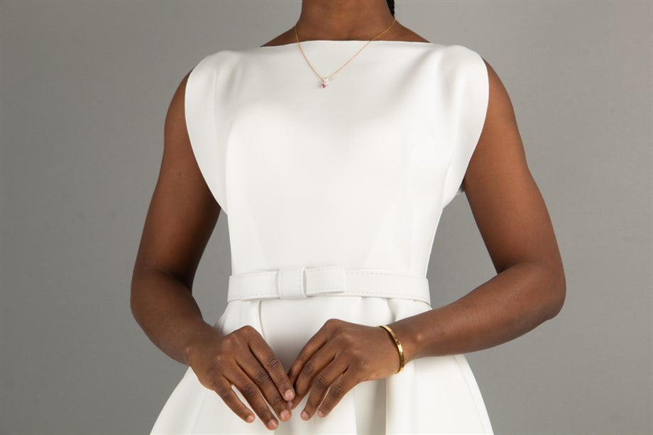 Boat Neck Sleeveless Flare Scuba Dress - White