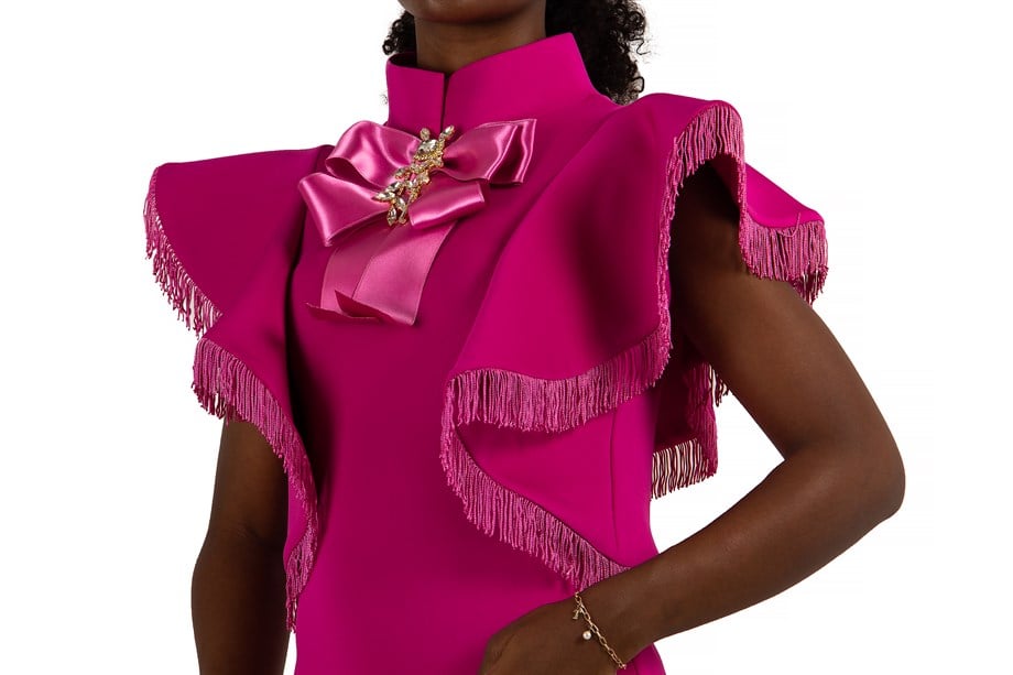 Bowknot Bow High Neck Ruffle Shoulder Scuba Dress