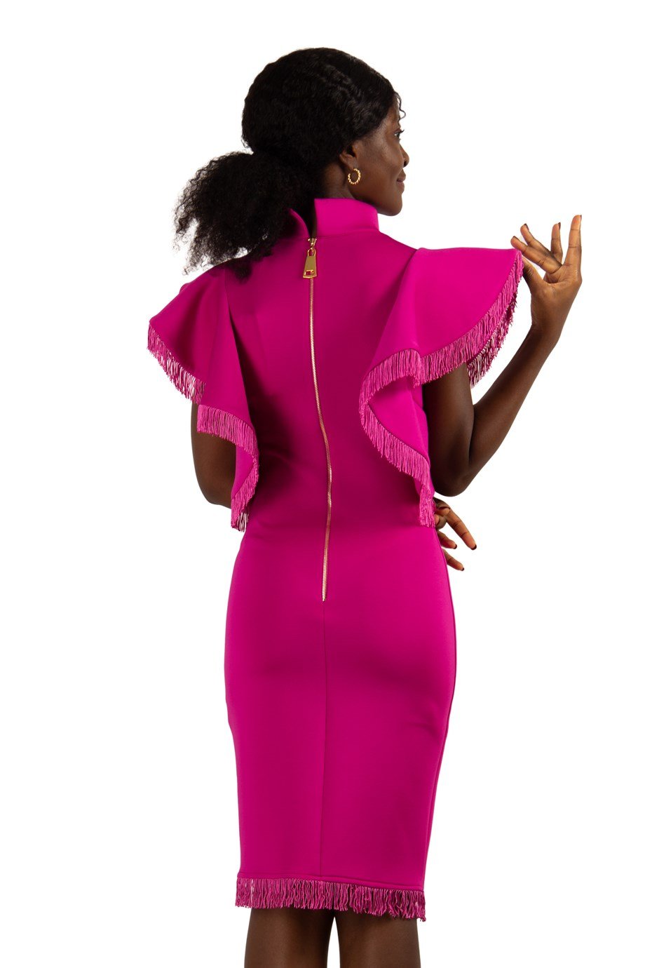 Bowknot Bow High Neck Ruffle Shoulder Scuba Dress