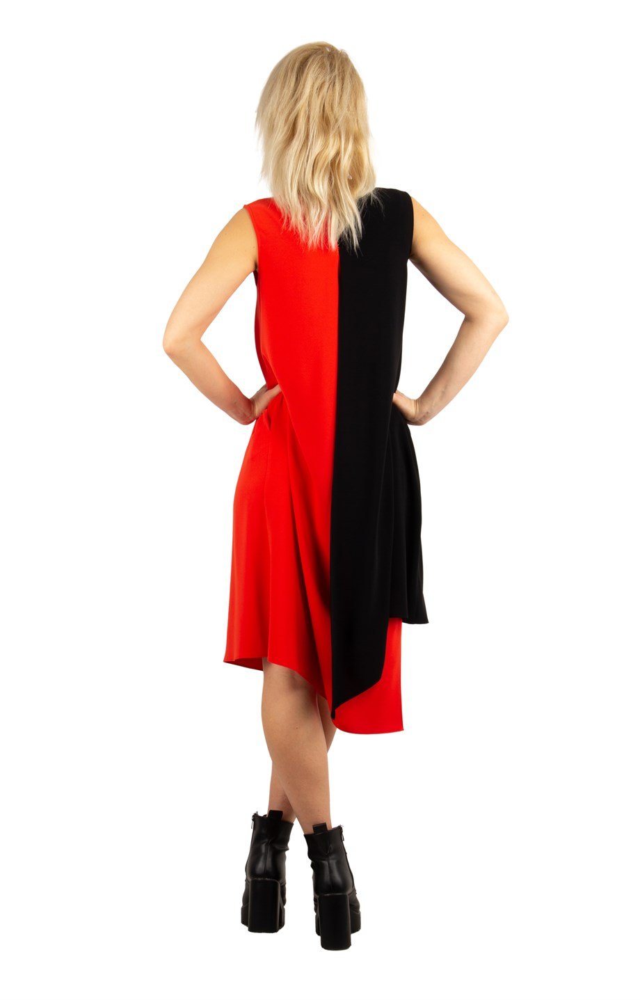 Brooch Collar Asymmetric Draped Two Tone Big Size Dress - Orange