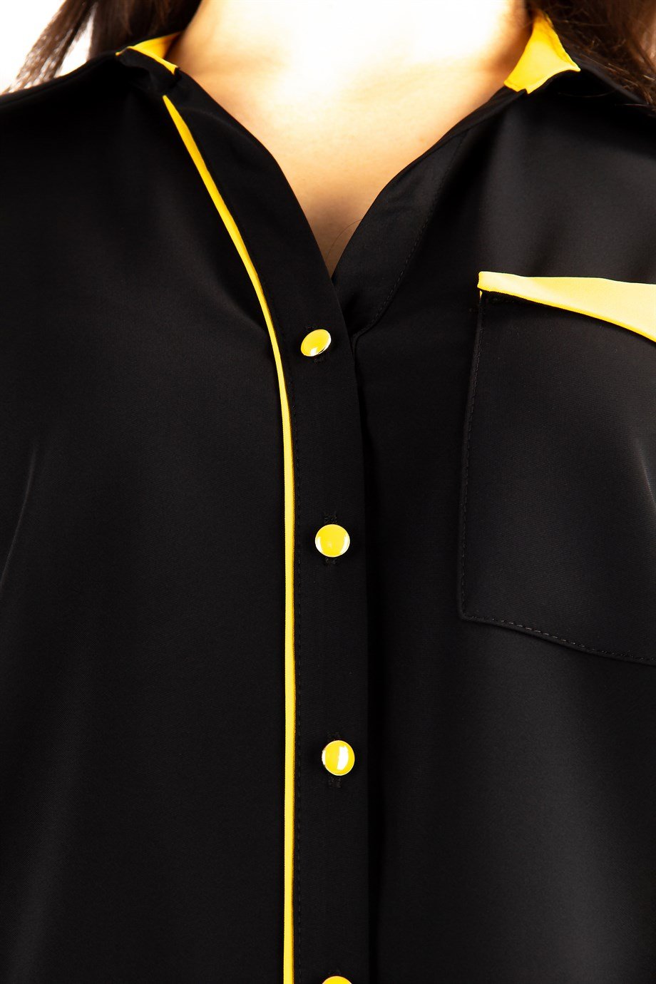 Brooch Detail Classic Big Size Shirt - Black