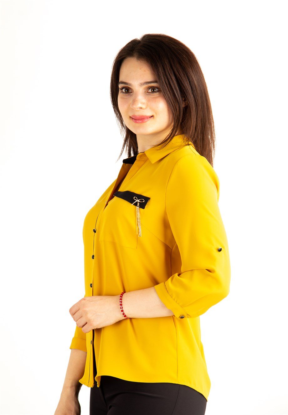 Brooch Detail Classic Shirt - Mustard