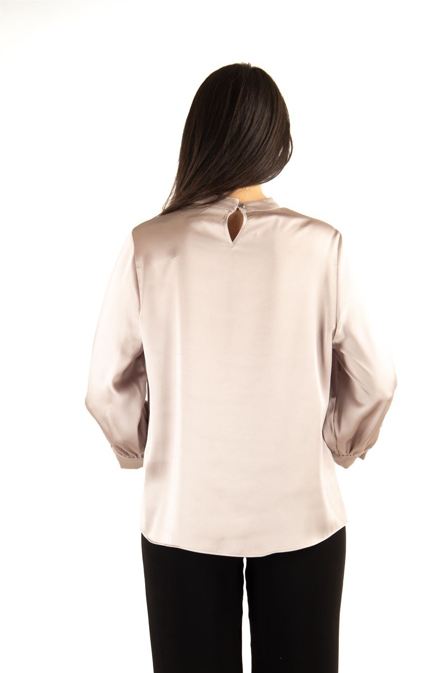 Brooch Detail Satin Blouse - Beige