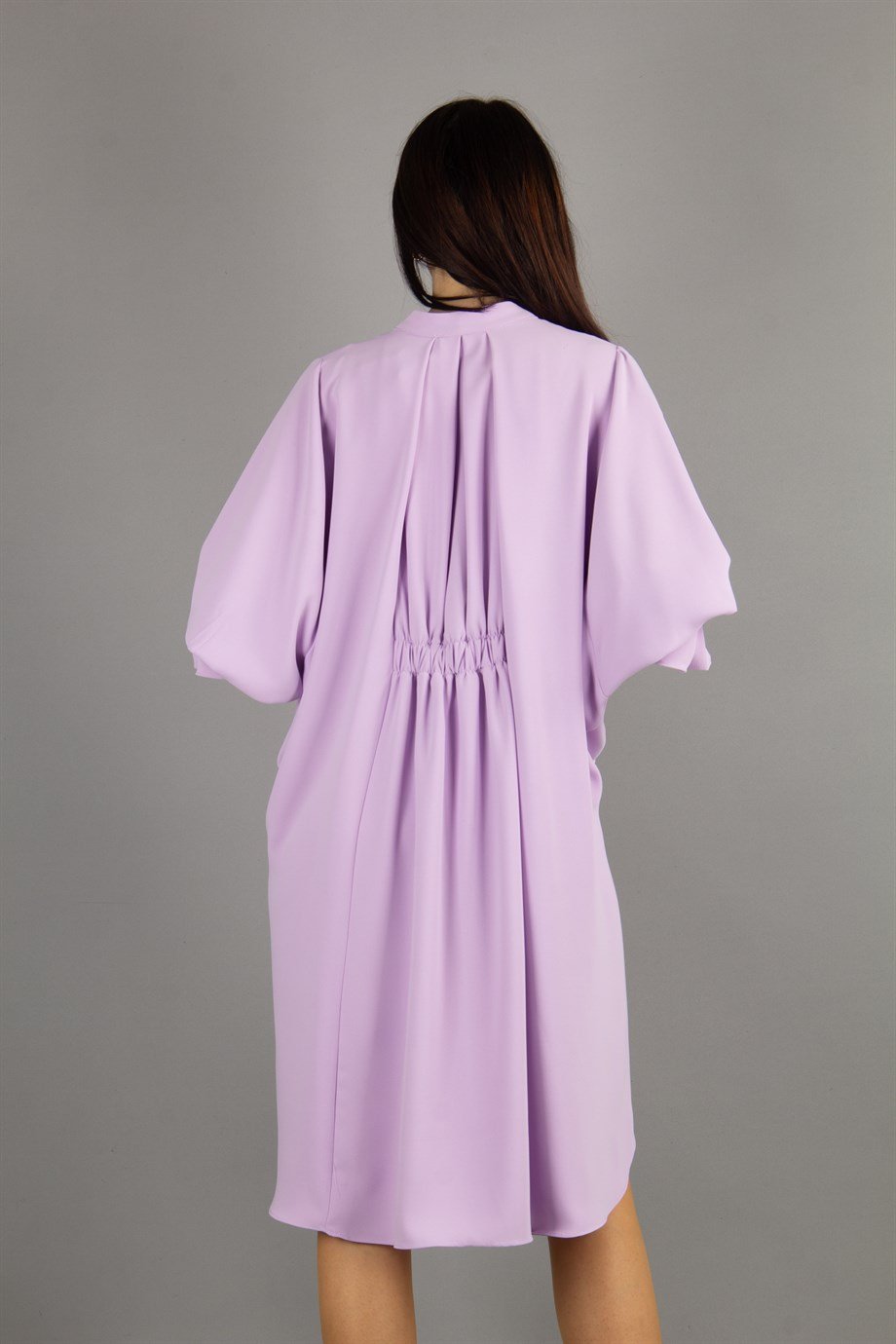 Brooch Neck Pleated Elastic Back Dress - Lilac